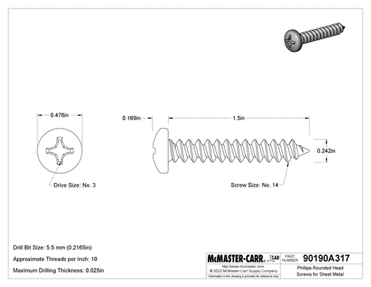 Screw | #14x1-1/2" Phillips Round Head Sheet Metal • Zinc